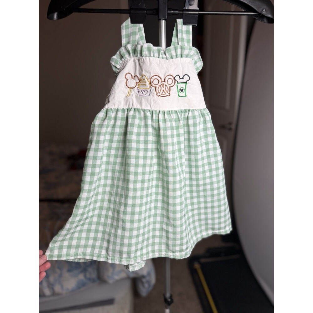 Girls Disney Snack Embroidered Gingham Dress Size 3XL (Fits 2T/3T) Green Cotton - Picture 4 of 14